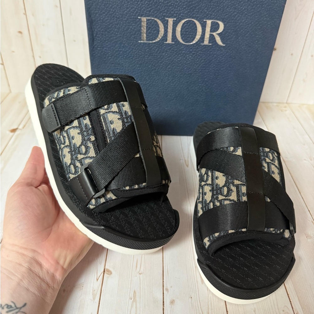 Christian Dior Oblique Jacquard Alpha Sandals Grey/Black Sz 40 / 7 - Picture 7 of 12